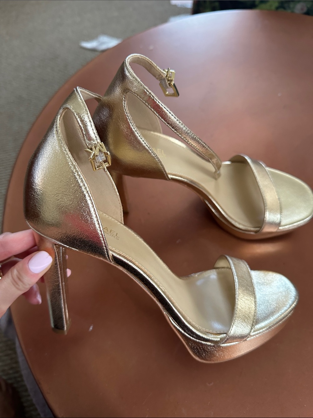 Michael Kors Metallic Gold Ankle-Strap Platform High Heels